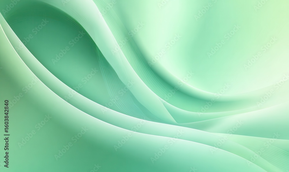 Poster light green background with gentle waves, light and shadow effects, gradient color scheme, simple de
