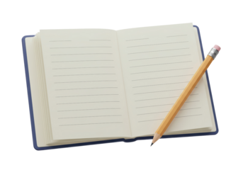 Isolated Open Notebook with Blank Pages and Pencil