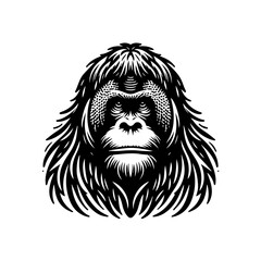 Fototapeta premium Black and white illustration of an orangutans face in a detailed portrait