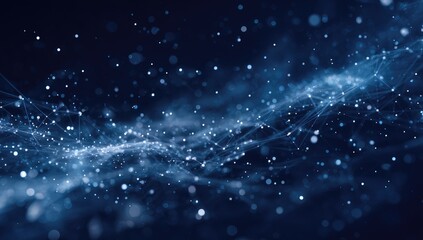 Obraz premium Abstract digital network, a dark blue background with light blue interconnected nodes and particles