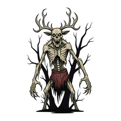 Wendigo With Antlers and Hollow Eyes