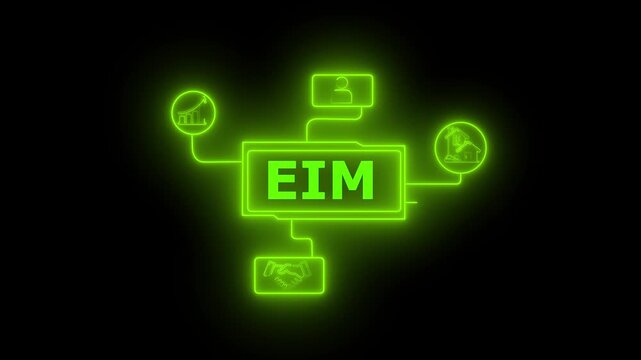 Neon Green E I M Business Growth and People Icon Connection Abstract Background
