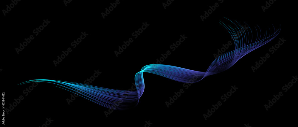 Poster vector abstract brush stroke wavy lines flowing smooth curve blue green light gradient isolated on b