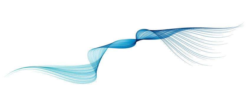 Vector abstract brush stroke wavy lines flowing smooth curve blue teal gradient isolated on transparent background in concept of technology, science, music, modern.