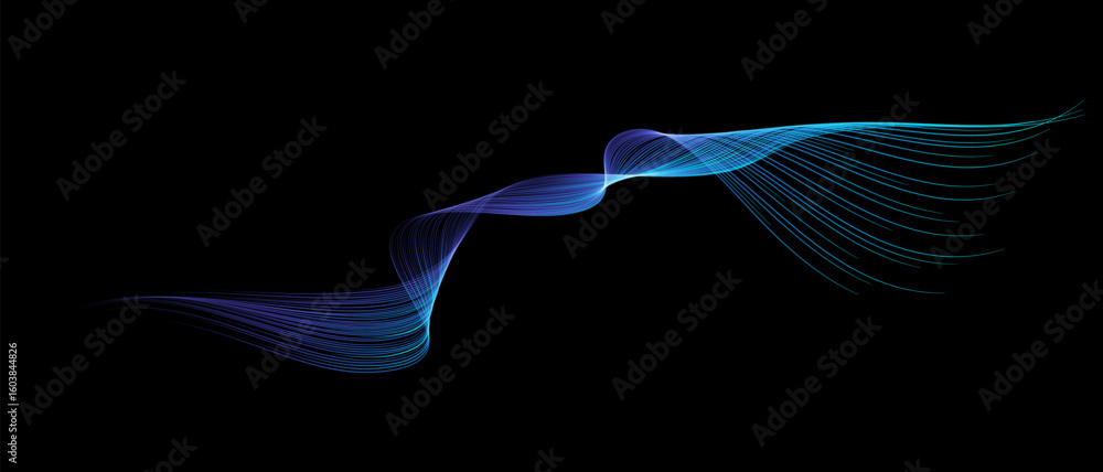 Poster vector abstract brush stroke wavy lines flowing smooth curve blue green light gradient isolated on b
