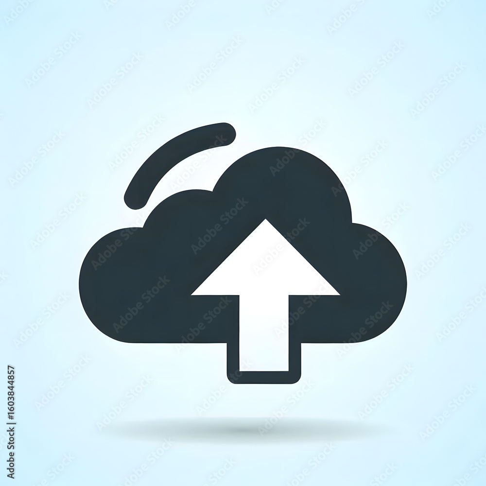 Poster cloud upload icon with a simple upward arrow symbol for data transfer, file sharing, and online stor