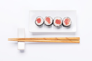 Sushi maki beautifully arranged on plate