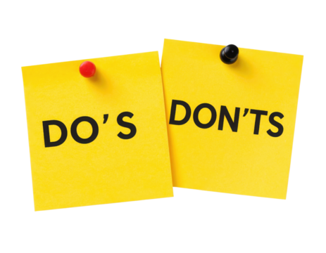 Two yellow sticky notes pinned with push pins, one labeled "DO'S" and the other labeled "DON'TS" in bold black letters.