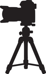 Vector Silhouette of DSLR Camera on Tripod with Minimalist Black Design on White Background