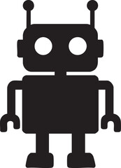 Vector Stylized Retro Robot Icon in Bold Black Silhouette and Simple Design
