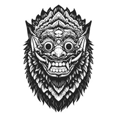 Traditional Balinese Mask Vector Illustration On Black,Traditional Balinese Mask Graphic T-shirt
