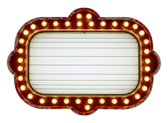 Vintage marquee sign with lights isolated on transparent background