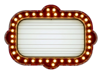 Vintage marquee sign with lights isolated on transparent background