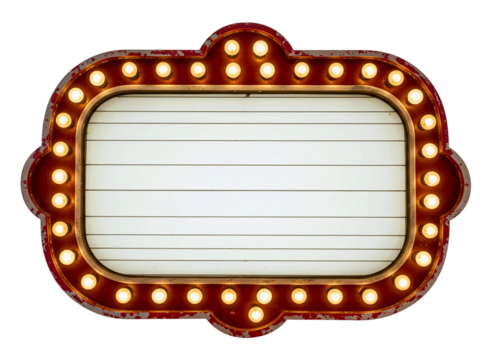 Vintage marquee sign with lights isolated on transparent background