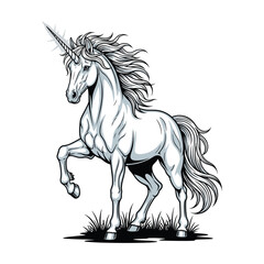 A serene Unicorn standing on grass Illustration