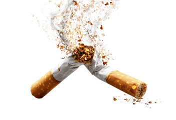 Crossed cigarettes, smoke erupting