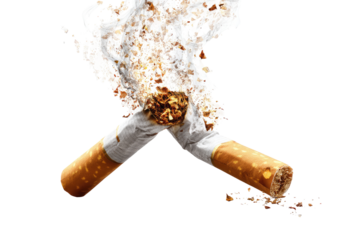 Crossed cigarettes, smoke erupting