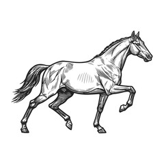 Horse standing. Vintage woodcut linocut engraving style vector illustration.