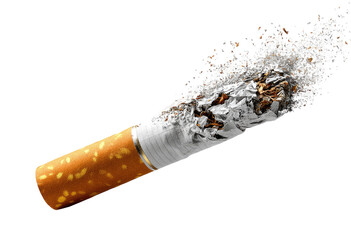 A used cigarette, remnants of smoke and ash dispersing