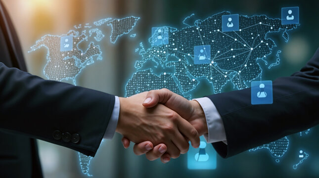 Smart logistics, Global business concept. Businessman making handshake for successful business