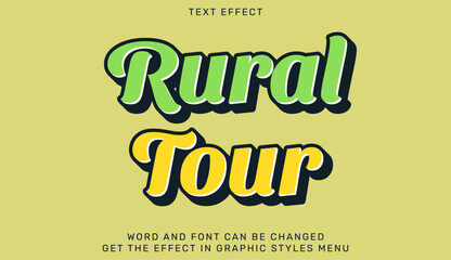 Colorful text effect featuring the words rural tour with playful design
