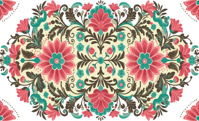 Floral, botanical, vector, symmetrical, decorative, pattern, intricate, vibrant, colorful, ornamental, design, seamless, motif, abstract, petals, nature, illustration, isolated, flat, artwork