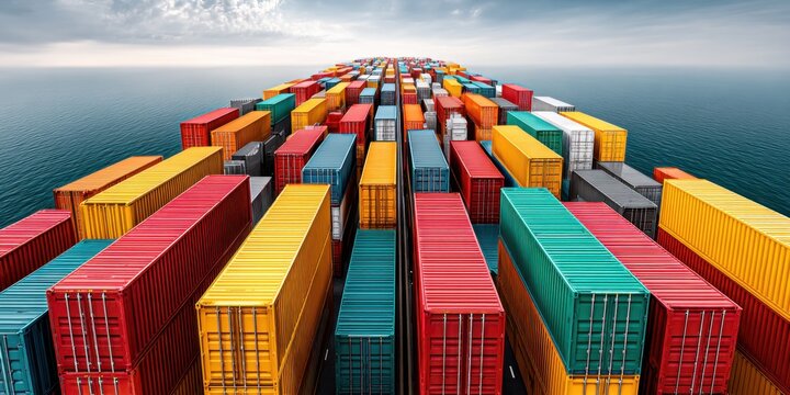Vibrant Shipping Containers in Port: Aerial View with Copy Space