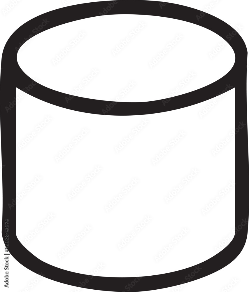 Poster a simple black and white line art icon of a cylinder, representing a database or data storage.