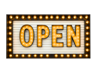 Vintage marquee open sign isolated on transparent background