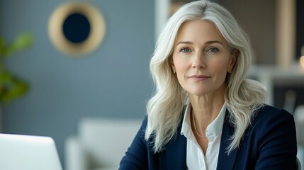 Mature Woman Working Trendy Laptop