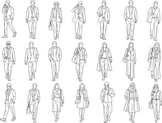 Abstract artistic representation of diverse human figures in a vertical arrangement creating a unique visual pattern against a white background