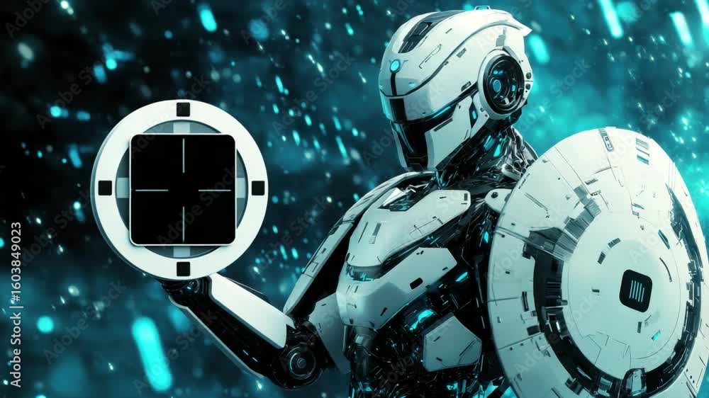 Poster futuristic robot with advanced technology and glowing background in a sci-fi inspired scene 4k video