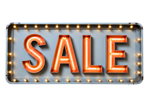 Vintage marquee sign sale isolated on transparent background - Powered by Adobe