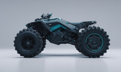 Gray and teal ATV, side profile