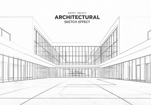 Architectural Blueprint Line Art Sketch Photo Effect