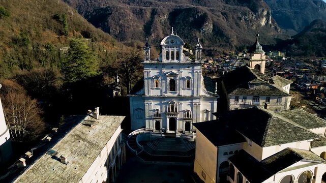 Aerial view Basilica of Saint Maria Assunta Sacro Monte of Varallo province of Vercelli