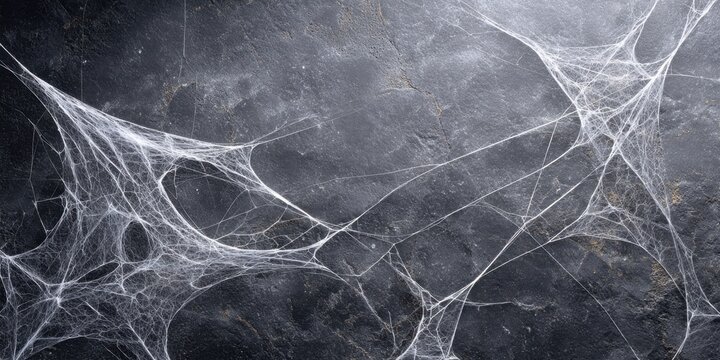 Haunting Halloween Background: Fake Spider Webs on Rough Concrete with Copy Space for Spooky Seasonal Design Elements