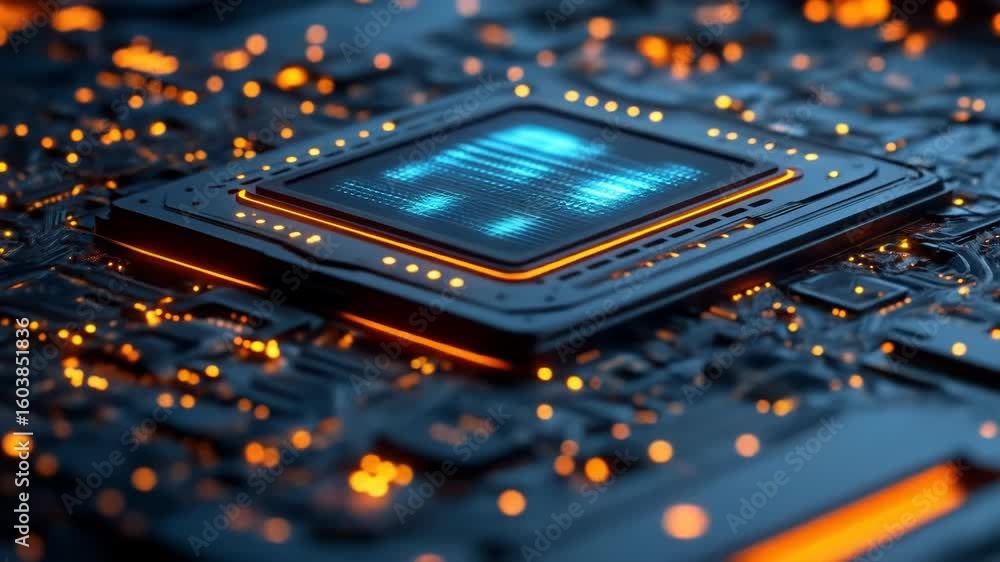 Poster close up technology background with computer processors cpu concept design, innovation and