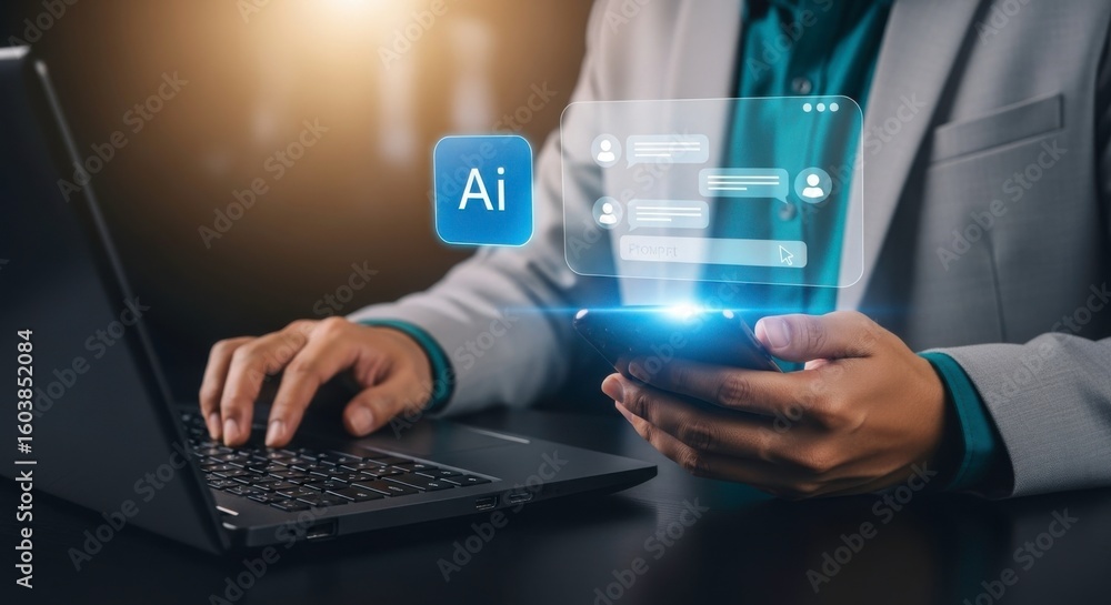 Poster artificial intelligence ai chatbot technology concept for business communication and innovation supp