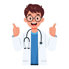 Friendly cartoon doctor gives excellent thumbs up, symbolizing approval and top medical care