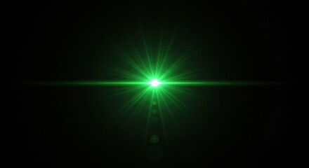 Obraz premium Green light beam against dark background: The image captures a vibrant green light beam, radiating outward from a central point against a stark, dark backdrop, symbolizing energy and focus.