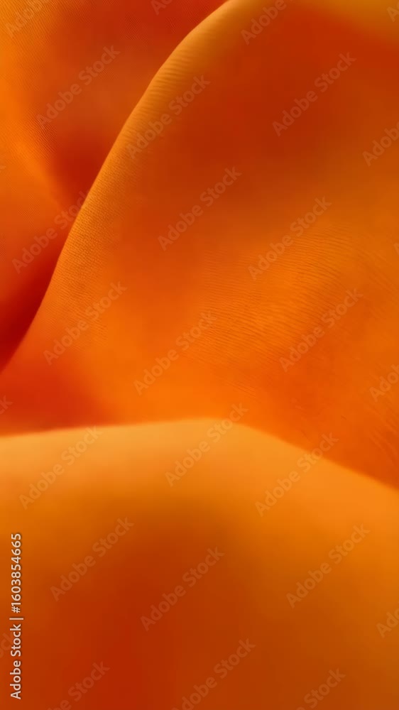 Poster close-up of flowing and draping orange fabric reveals delicate weave and soft texture. light and sha