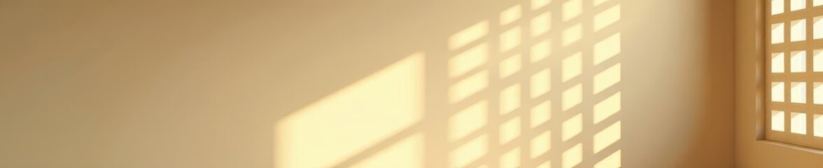 Intricate lattice shadow, beige wall Soft light, slatted blinds , cozy, homely