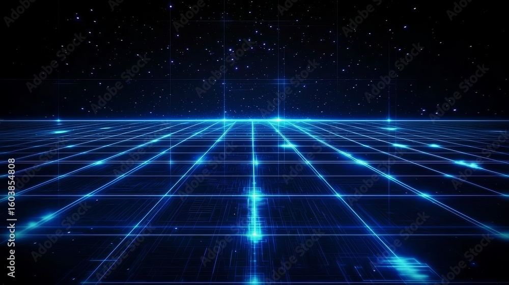 Poster illuminated lines creating a futuristic aesthetic in a dark setting.