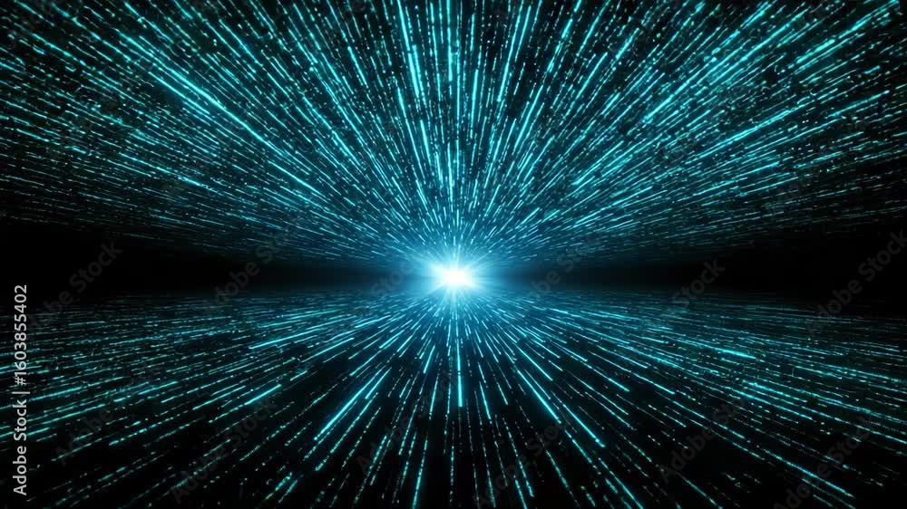Poster abstract blue light streaks create a futuristic tunnel effect in a digital space background