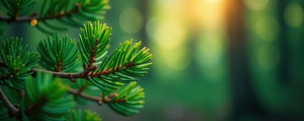 Swirling, ethereal pine needles, bokeh effect, green, ambient, ethereal