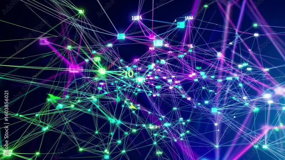 Poster closeup of interconnected lights vibrant data network composition ideal for hightech campaigns, perf