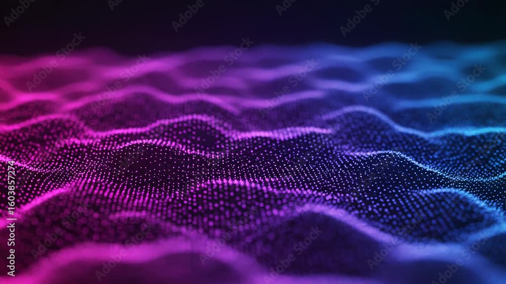 Poster a vibrant abstract background features a digital wave pattern with pink and blue gradient colors