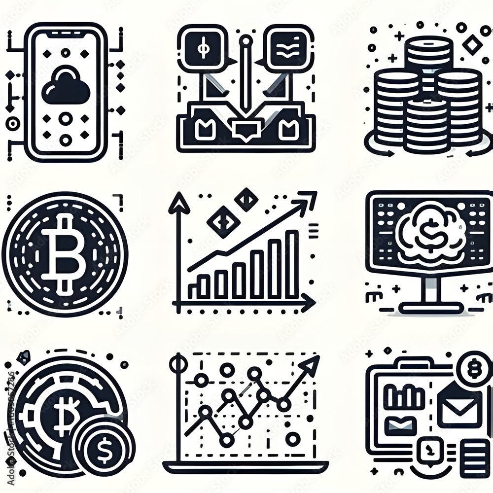 Poster modern line icon collection for fintech and the digital economy. concepts include blockchain, crypto