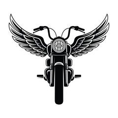 Motorcycle with Wings Black and White Vector Illustration Design